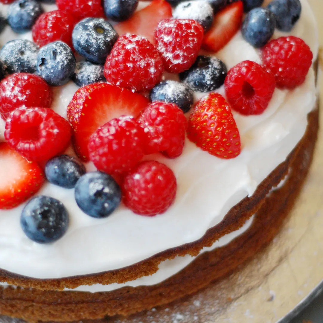 Coconut and berries plant-based cake made in-house at Love Shack London